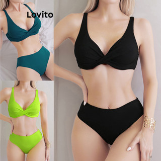 Bộ bikini Lovito thắt nút màu trơn phong cách sexy dành cho nữ LNL43181