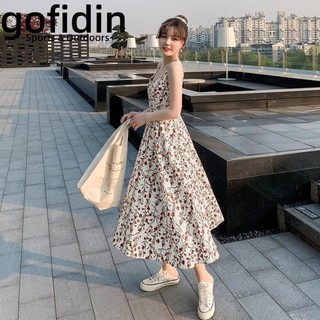Đầm hoa GOFIDIN, Đầm yếm nhẹ nhàng vừa vặn, Đầm dây chữ A hợp thời trang mùa hè ngọt ngào dành cho nữ
