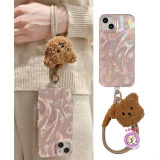 Ốp điện thoại hình gấu bông hồng cho IPhone 15ProMax 11 12 13Mini 14 15Plus 11 Pro Max X XR XS Max 6 7 8 Plus SE2020 Dây treo điện thoại dễ thương Dây treo nữ YS