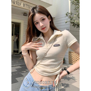 Cocorygirl Áo thun nữ phiên bản Hàn Quốc cỡ lớn cổ polo ngắn tay