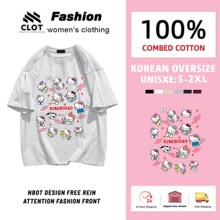 Áo phông nữ Hello Kitty in hình mùa hè áo thun form rộng cổ tròn hàn quốc 100% cotton Y1772