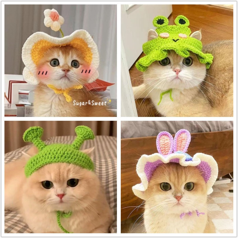 Mũ đội đầu thú cưng dễ thương Đan mũ đội đầu Mèo ngộ nghĩnh ăn mặc
