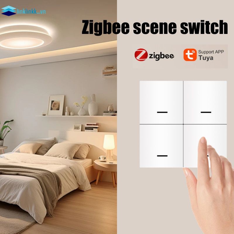 Tuya ZigBee Wireless Smart Home Scene Switch Light 4 Gang 12 Cảnh Cảm Ứng Công Tắc Điều Khiển Từ Xa 