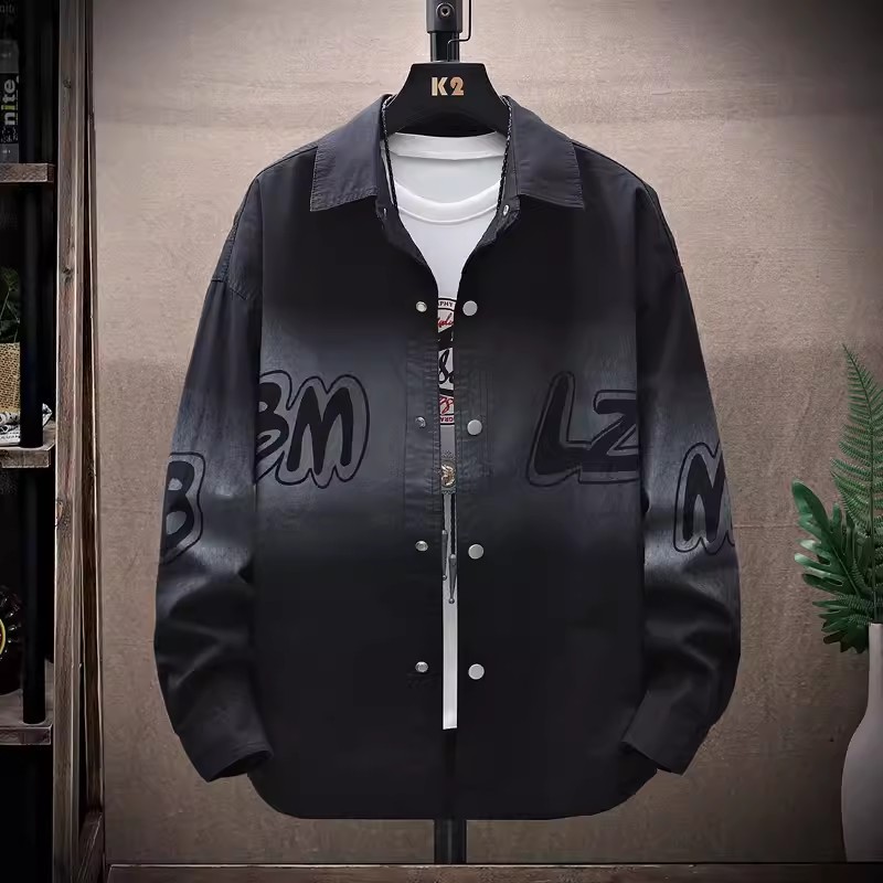 Thời trang giản dị Hàn Quốc Gradient Áo sơ mi dài tay nam Unisex Retro Oversize dáng rộng