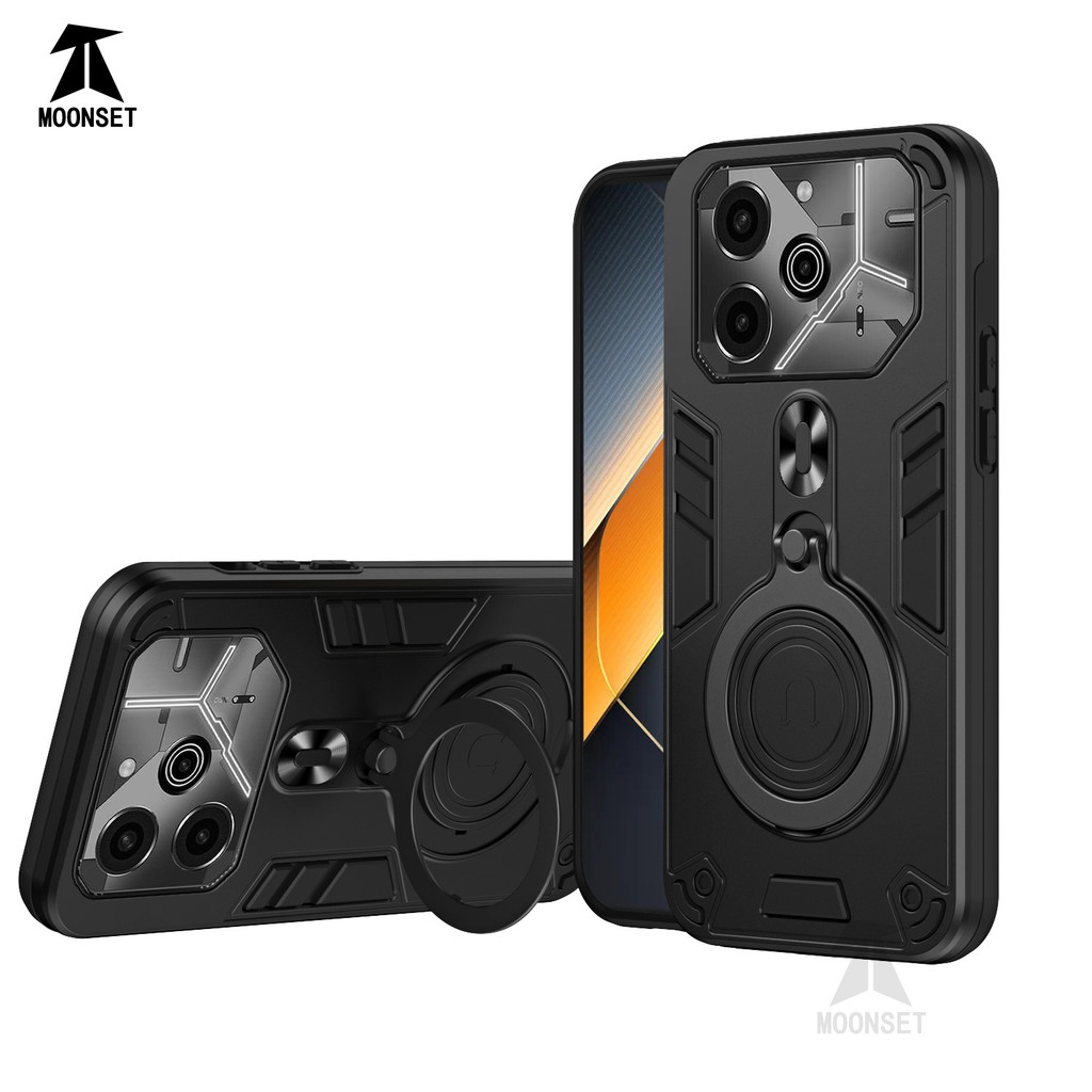 Dành Cho Tecno POVA 6 Pro 5G Ốp điện thoại Kim Loại Giá Đỡ Nhẫn Đế Mềm TPU Edge Cứng PC Mặt Sau Chống Sốc Mỏng Bao