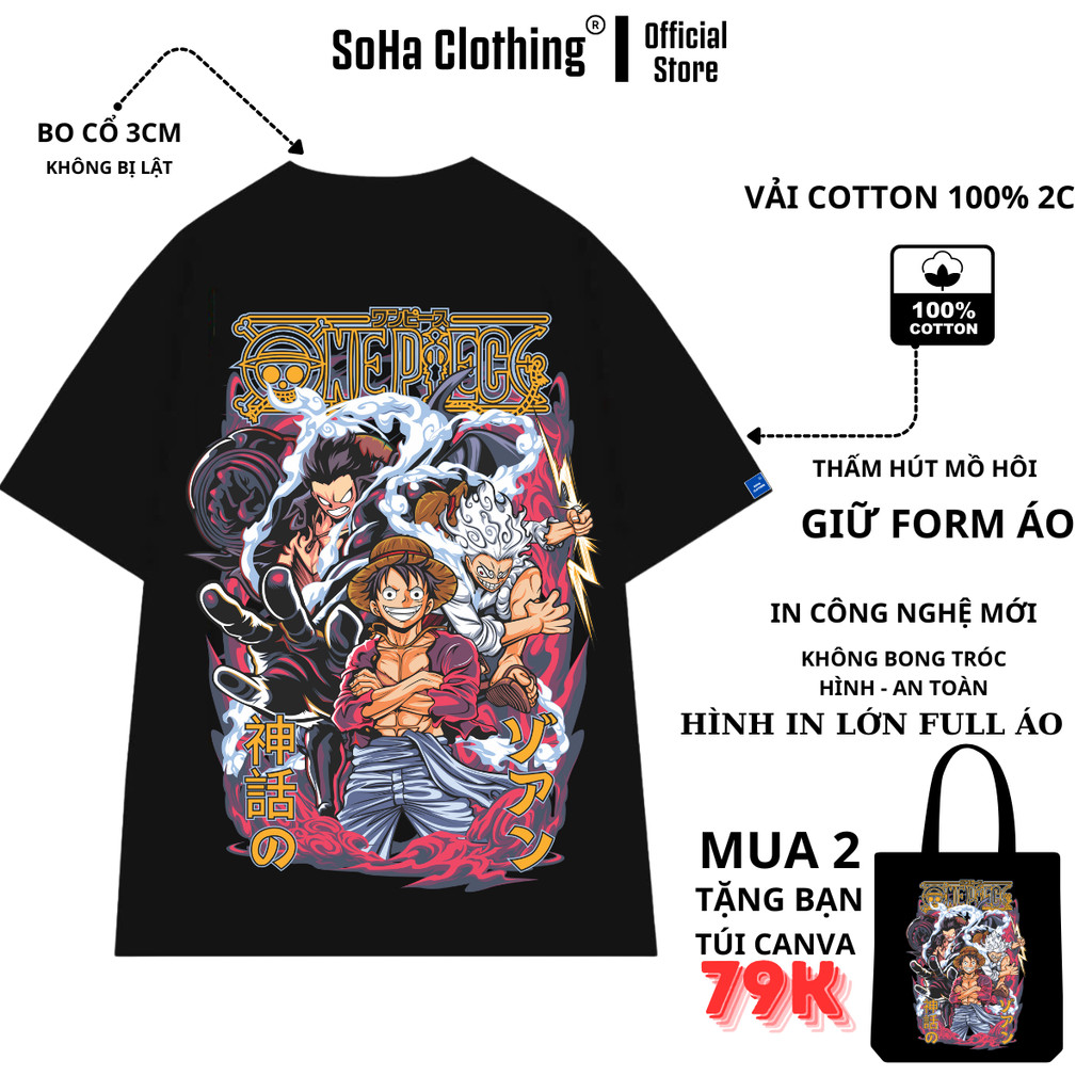 Áo Thun Unisex SoHa Clothing Luffy Gear5100% Cotton -Áo thun One Piece - Local Brand Chính Hãng ,OPC05
