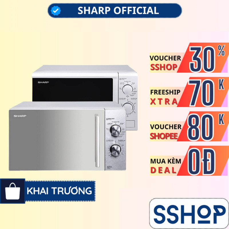 Lò vi sóng có nướng Sharp 20 lít Chính hãng, viba 700W nướng 1000W Microwave núm xoay cơ R-G222VN-S 