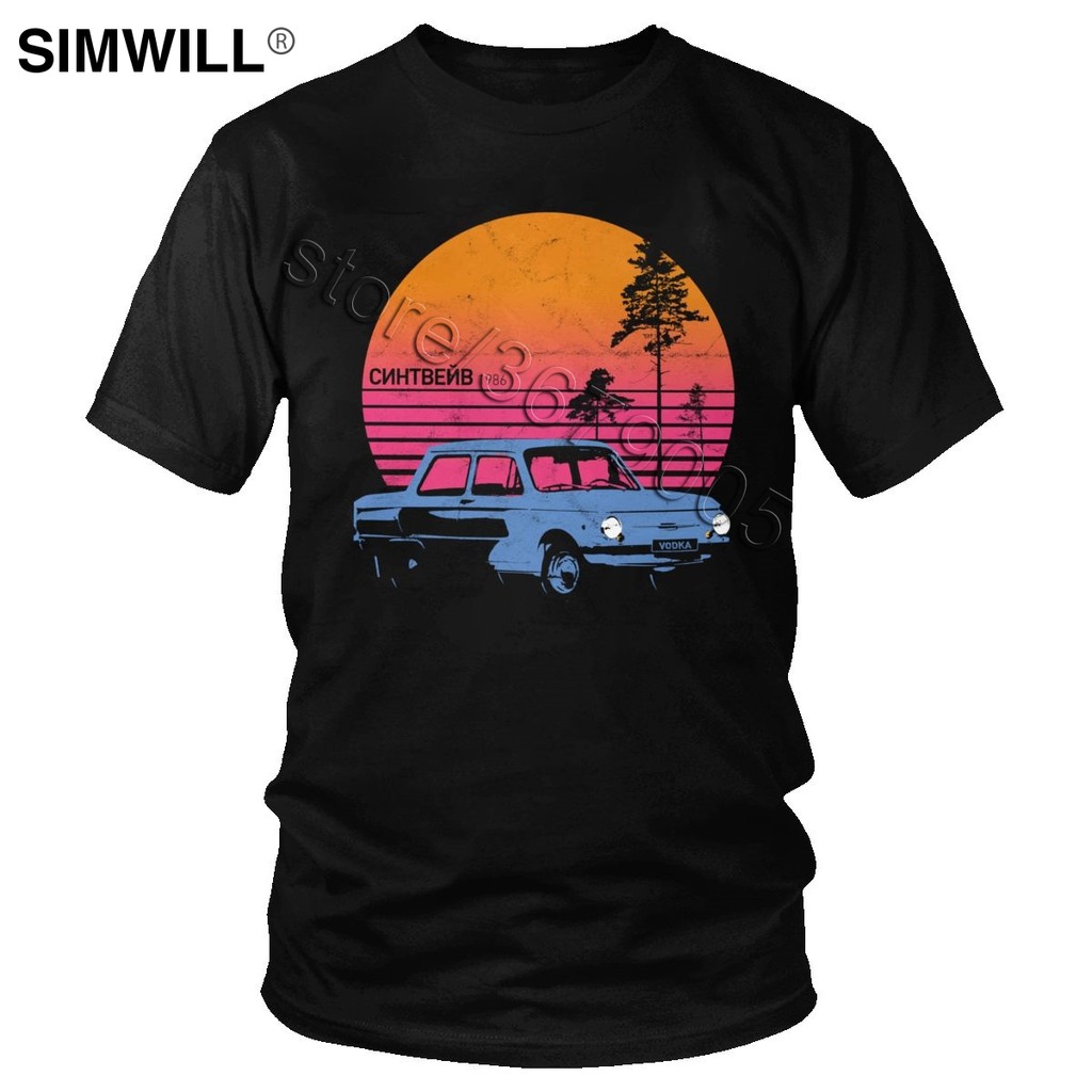 Nga Synthwave Vodka Slav Xe Áo Cổ Điển Cotton Tee Nam Tay Ngắn Thẩm Mỹ Vintage Retrowave 80 Áo Thun 