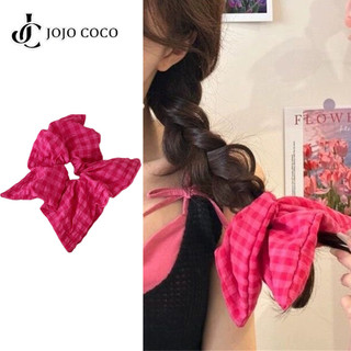 Jojo COCO Ngọt Hồng Vuông Khăn Kẻ Sọc Lớn Ruột Dây Buộc Tóc Cho Nữ Cô Gái Phong Cách Hàn Quốc Dây Tóc Phụ Kiện Tóc 