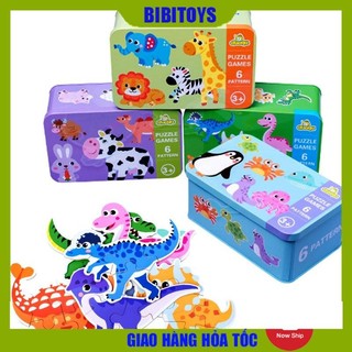  Bộ ghép hình 3-6 mảnh/ 6 hình hộp sắt gỗ Puzzle cao cấp