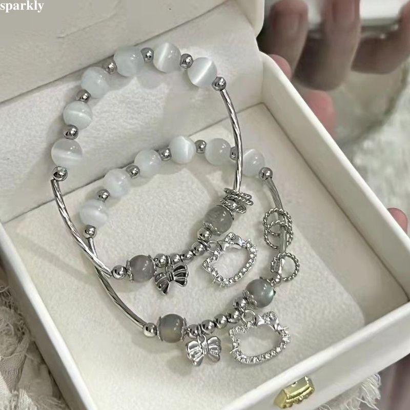 🎉sparkly🎉 Sanrio Hello Kitty Y2K Vòng Tay Thắt Nơ Anime Kawaii Giai Điệu Của Tôi Bạc Ánh Trăng Đá Nữ Cô Gái Trang Sức Phụ Kiện Quà Tặng