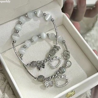 🎉sparkly🎉 Sanrio Hello Kitty Y2K Vòng Tay Thắt Nơ Anime Kawaii Giai Điệu Của Tôi Bạc Ánh Trăng Đá Nữ Cô Gái Trang Sức Phụ Kiện Quà Tặng