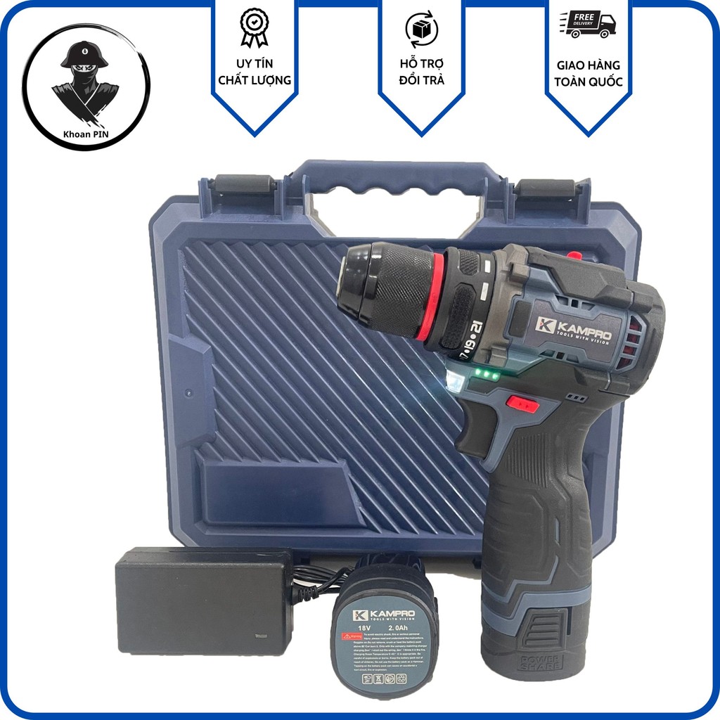 Máy Khoan Pin KAMPRO Bộ 2 Pin 4CEll Động Cơ Không Chổi Than