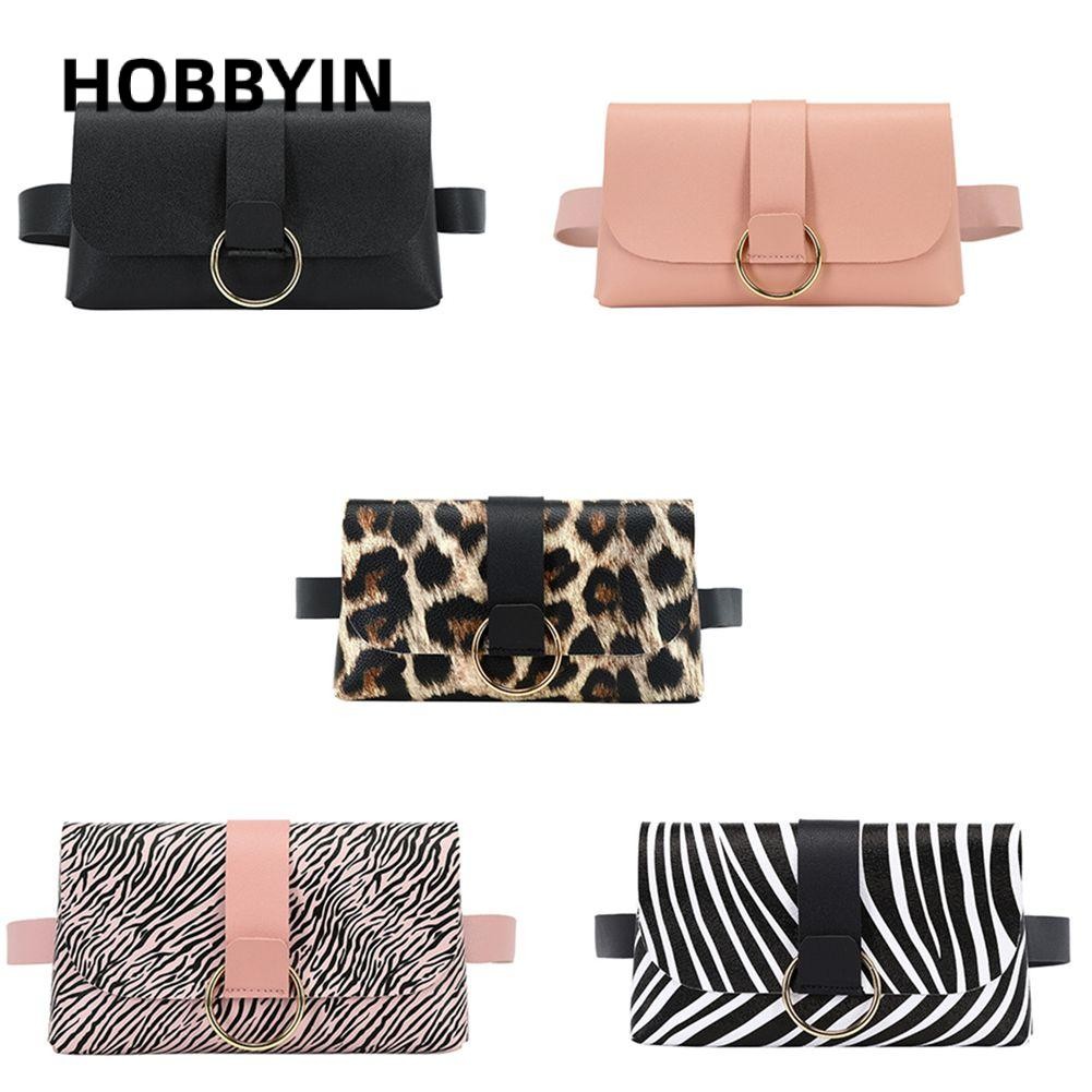HOBBYIN Túi Đeo Hông Mini Bằng Da PU Họa Tiết Da Báo Thời Trang Cho Nữ