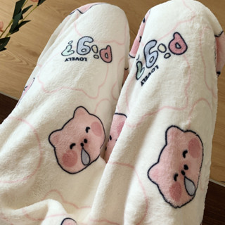  Quần flannel mùa đông Quần ngủ nữ dày dặn và độn bông ấm áp dễ thương Quần dài mặc ở nhà cho nữ 