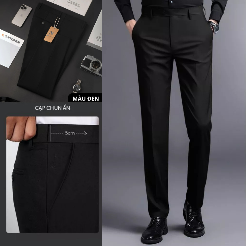 Quần Tây Nam Regular Fit Cao Cấp N1LUXURY cạp chun ẩn chất vải COTON CO DÃN ,Ít Nhăn, Không Xù QA027