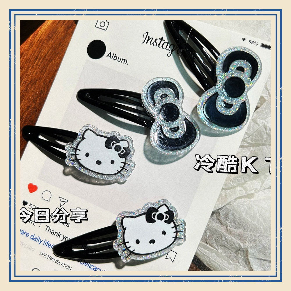 [JIN] Bạc Đen Fine Flash kt Hoạt Hình Nơ Ngọt Ngào Mát bb Clip