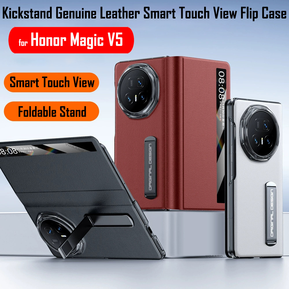 Chân Đế Kim Loại Funda Cho Honor Magic V5 Ốp Lưng Da Thật Chính Hãng Flip Cover Cho Honor Magic V5 S