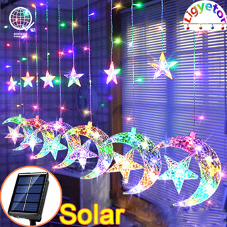Ligyetor Lampu Raya Mặt Trăng Năng Lượng Mặt Trăng Ngôi Sao Rèm Đèn LED Dây Đèn LED Ngôi Sao Ngoài Trời Chống Nước Sáng Tạo Xmas Cho Tiệc Giáng Sinh Đám Cưới Hari Raya Trang Trí
