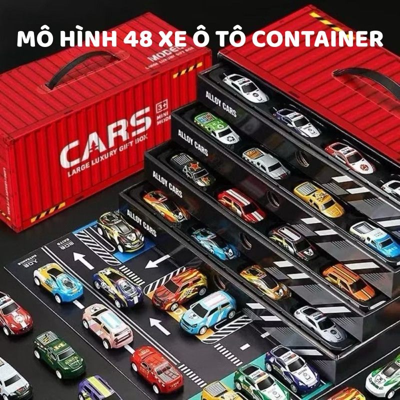 Mô Hình 48 Xe Ô Tô Container Kèm Đường Đua Dài