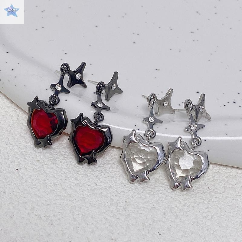 GJCUTE Y2K Goth Mặt Dây Chuyền & Bông Tai Liquid Heart Cross Star Zircon, Phong Cách Goth