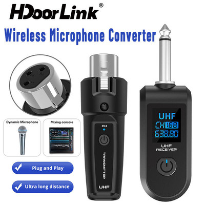Bộ chuyển đổi micrô không dây HdoorLink UHF Bộ thu phát XLR cho máy trộn âm thanh Micro động Đàn Guitar điện