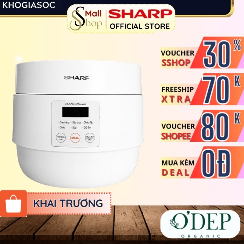 Nồi cơm điện Sharp mini 1L 600W Chính hãng [Hẹn giờ, mâm nhiệt 3D, 6 chức năng nấu] KS-COM100DV-WH - SSHOP SHL