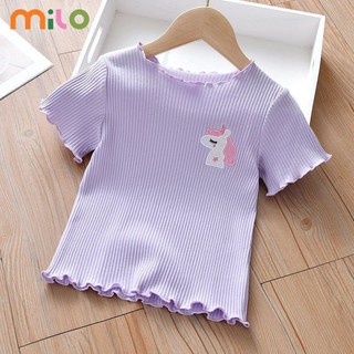 Áo thun ngắn tay Milo / / Bé gái mùa hè, áo sơ mi nửa tay lụa băng mới, áo sơ mi thời trang cho bé gái