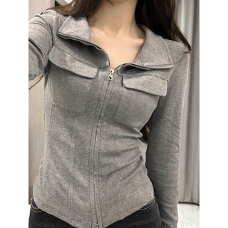 Mỏng Phong Cách Mỏng Giả Cotton Ngọt Ngào Cô Gái Nóng Nẹp Cổ Đứng Dệt Kim Cardigan Nữ Mỏng Hơn Nhìn Nguyên Chất Desire Phong Cách Áo Tôi Kim