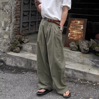 Quần tây nam YAZHINIAO phiên bản Hàn Quốc màu trơn đơn giản giản phong cách lười biếng xếp nếp quần ống rộng