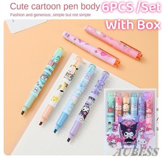6 Chiếc Sanrio Highlighter Bút Bộ Huỳnh Quang Bút Đánh Dấu Bút Tranh Tay Tài Khoản Đánh Dấu Sinh Viên Văn Phòng Phẩm Kuromi