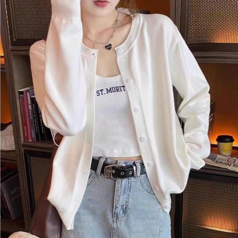 YAYUAN Đan Cardigan nữ vòng cổ trắng