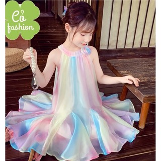 Váy tơ loang màu cầu vồng cho bé gái siêu xinh Cỏ fashion