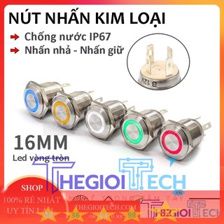 Nút nhấn có đèn 12-24v, nút kim loại chống nước 16mm
