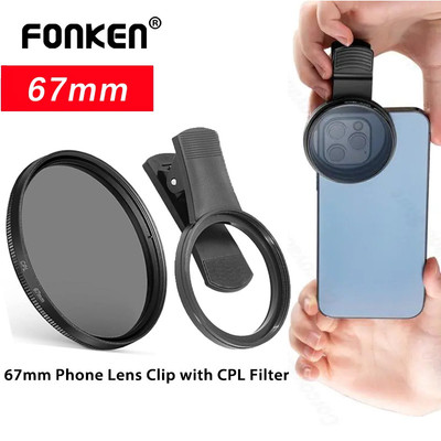 Fonken Universal 67mm Kẹp ống kính máy ảnh điện thoại với bộ lọc CPL cho điện thoại thông minh Bộ lọc ống kính máy ảnh di động