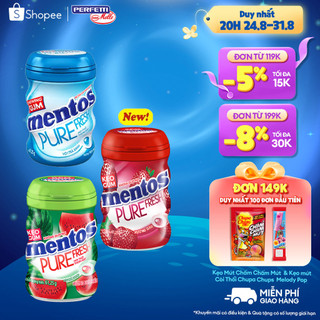 Sing gum không đường Mentos Pure Fresh hương bạc hà (hộp 6 hủ)
