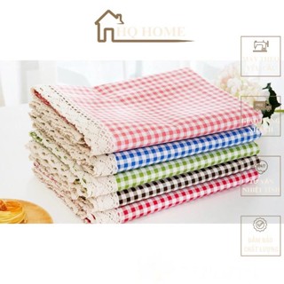 Khăn trải bàn bằng vải cotton và vải lanh, thảm trải bàn nhỏ tươi, khăn trải bàn cà phê caro các màu viền ren | HQ HOME