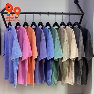 Cotton Nguyên Chất Rửa Đau Khổ Mỹ Retro Áo Thun over size Rời Tay Ngắn Nam Cặp Đôi Dopamine Nửa Tay