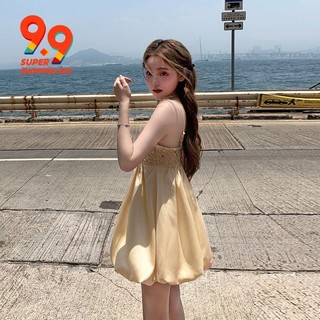 Fujia Con Gái Công Nghiệp Nặng Nơ Thắt Lưng Tính Khí Dễ Thương Sling Đầm Nữ Mùa Hè Mỏng Phong Cách Ôm Hơn Nhìn