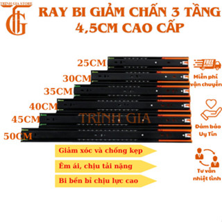 Ray Bi Trượt giảm chấn 3 tầng ( bản 4.5cm_dài 25-50cm),ray tủ ngăn kéo, ray hộc tủ bàn
