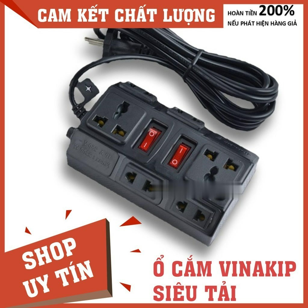 Ổ cắm điện VINAKIP Rạng Đông USB 4 lỗ 6 lỗ, 2 công tắc, 3 ngả, 2500W công suất cao, siêu tiện lợi