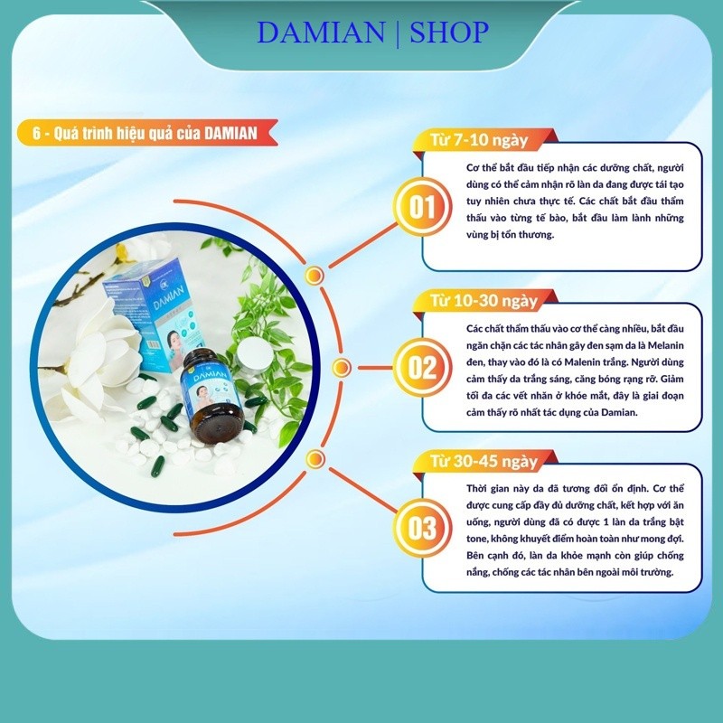 Viên uống trắng da, giảm nám, mờ thâm DAKAMI Damian Hộp 30 Viên