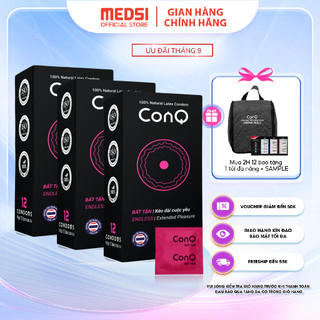 Combo 2 / Combo 3 hộp 12 bao cao su siêu mỏng CONQ bất tận giúp kéo dài thời gian, đàn hồi, thăng hoa cảm xúc size 52mm