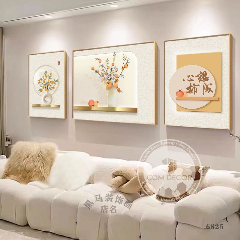 Tranh treo tường khung nhôm tráng gương bộ 3 Decor phòng khách phòng ngủ nhà nghỉ homestay gấu trúc 