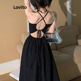 Đầm Lovito buộc dây màu trơn phong cách thường ngày cho nữ LNE48361