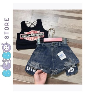  Set áo thun crotop cho bé gái dây chéo và quần short jean bé gái siêu đáng yêu và năng động 