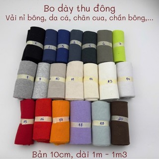 Bo dày, bo thu đông, bo áo khoác, áo hoodie, bo vải chần bông, nỉ, da cá, chân cua,....bản 10cm x 100cm