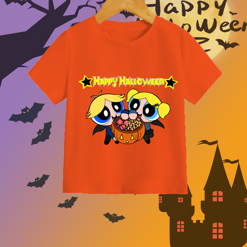 Áo thun bé gái dễ thương Powerpuff Girls Halloween Kids Happy T Áo sơ mi