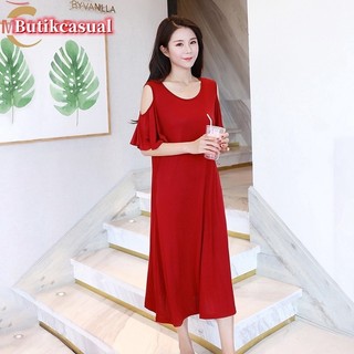 Phụ nữ Modal Váy lệch vai mùa hè Váy chữ A dáng rộng thông thường Plus Size Váy đi biển