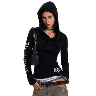 Mới Nguyên Chất Desire Phong Cách Hot Girl Ngôi Sao In Chữ Có Mũ Trùm Đầu Áo Thun Dài Tay Mỏng Chống Nắng Top